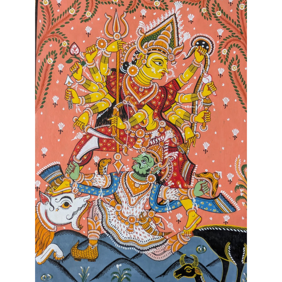 VTG Pattachitra painting Goddess Durga slaying the Buffalo Demon Mahishasura - Picture 4 of 9